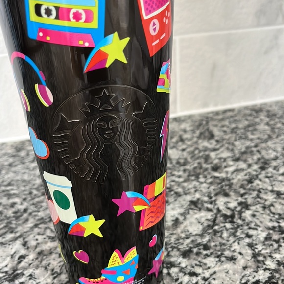🖤NWT🩷 RARE Starbucks Retro Colorful Tumbler Cold Drink Venti Black 24oz - Picture 2 of 9